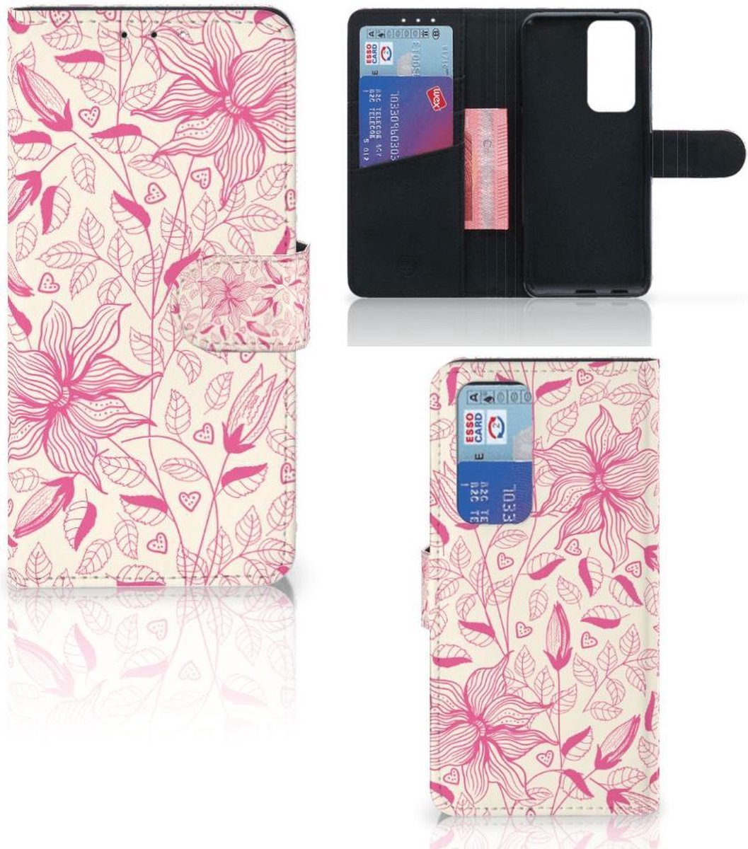 Book Case voor OPPO Find X3 Neo 5G Hoesje Pink Flowers