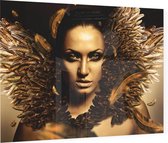 Vrouw met gouden veren - Foto op Plexiglas - 40 x 30 cm