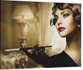 Vintage Glamour Dame - Foto op Canvas - 100 x 75 cm