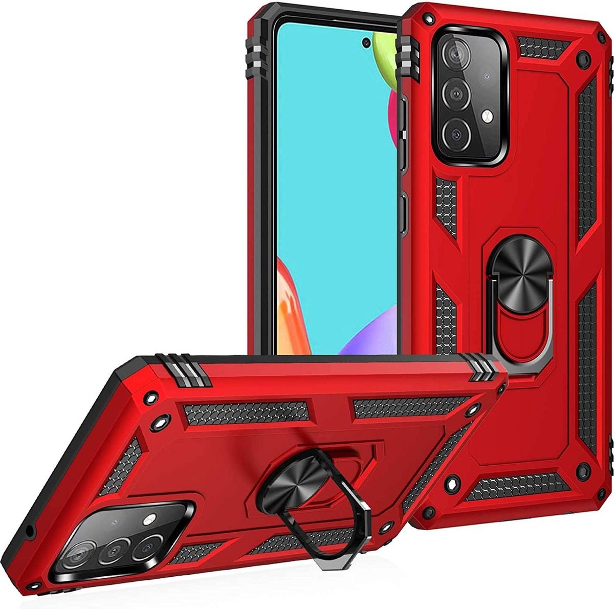 Anti-Shock Hybrid Ring Armor Hoesje Geschikt voor: Samsung Galaxy A72 - rood