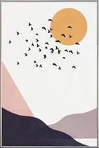 JUNIQE - Poster met kunststof lijst Flock Of Birds III -60x90 /Geel &