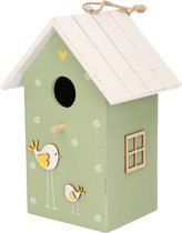 Nestkast/vogelhuisje hout groen met wit dak 15 x 12 x 22 cm