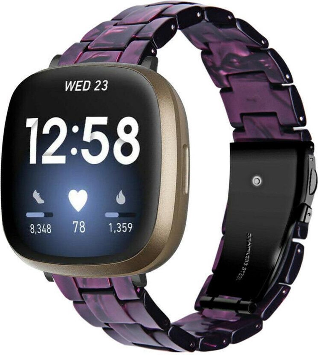 Strap-it Resin smartwatch bandje - geschikt voor Fitbit Sense / Fitbit Versa 3 - zwart/paars