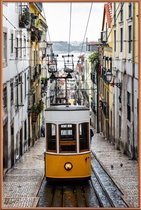 JUNIQE - Poster met kunststof lijst Yellow Tram -13x18 /Geel