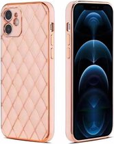 iPhone 12 Pro Max Luxe Geruit Back Cover Hoesje - Silliconen - Ruitpatroon - Back Cover - Apple iPhone 12 Pro Max - Roze