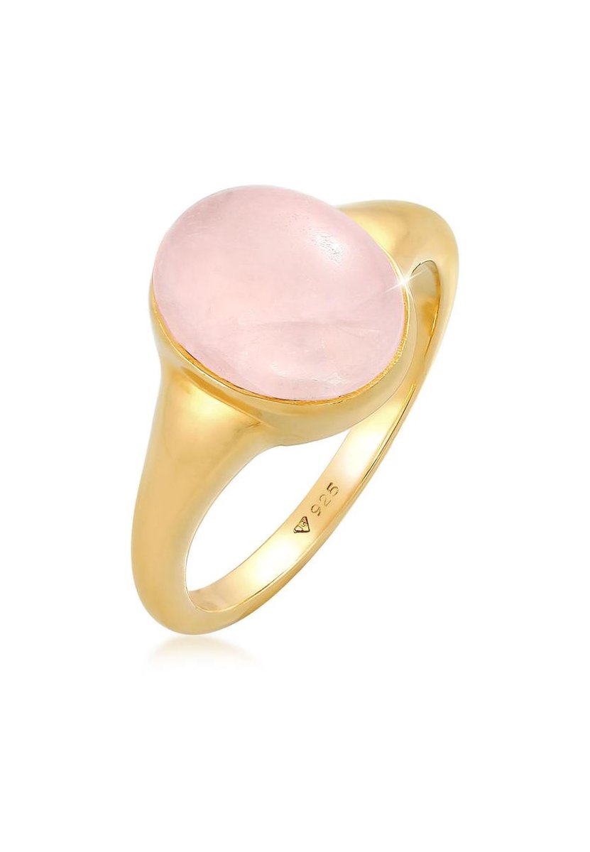 Elli - Ring - Dames zegelring Ovaal Trend Chunky met Roze Kwarts in 925 Sterling Zilver - Dames