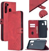 Voor Samsung Galaxy A21 US Versie Stiksels Stijl 2-Kleur Koe Textuur Horizontale Flip PU Lederen Case met Houder & Kaartsleuf & Lanyard (Rood)