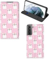Bookcase Valentijn Cadeaus Geschikt voor Samsung Galaxy S21 FE Smart Cover Hoesje Sleeping Cats