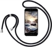 Samsung A01 Core Hoesje met Koord transparant silicone case - Galaxy A01 Core Koord hoesje draagkoord TPU backcover - Zwart
