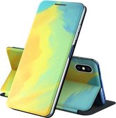 Voor iPhone XR Spanning Aquarel Patroon Huid Voel Magnetische Horizontale Flip PU Lederen Case met Houder (Geel)