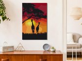 Doe-het-zelf op canvas schilderen - Giraffes and Sunset-40x60