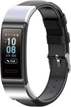 Leer Smartwatch bandje - Geschikt voor  Huawei band 3 / 4 Pro leren bandje - zwart - Horlogeband / Polsband / Armband