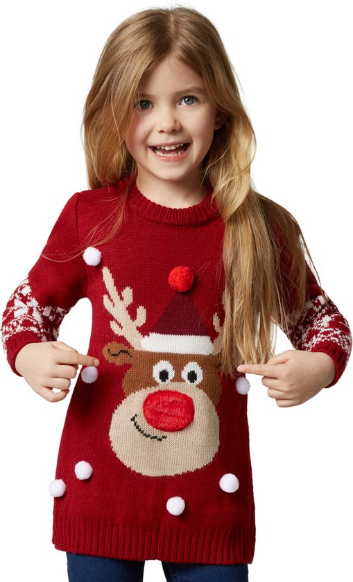 dressforfun - Kersttrui Rudi Rendier voor kinderen 104 (3-4y) - verkleedkleding kostuum halloween verkleden feestkleding carnavalskleding carnaval feestkledij partykleding - 303320