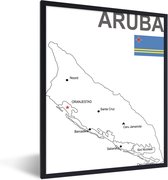 Fotolijst incl. Poster - Een illustratie van Aruba met de grootste steden op een witte achtergrond - 30x40 cm - Posterlijst