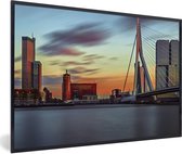 Fotolijst incl. Poster - Rotterdam - Brug - Skyline - Oranje - 90x60 cm - Posterlijst
