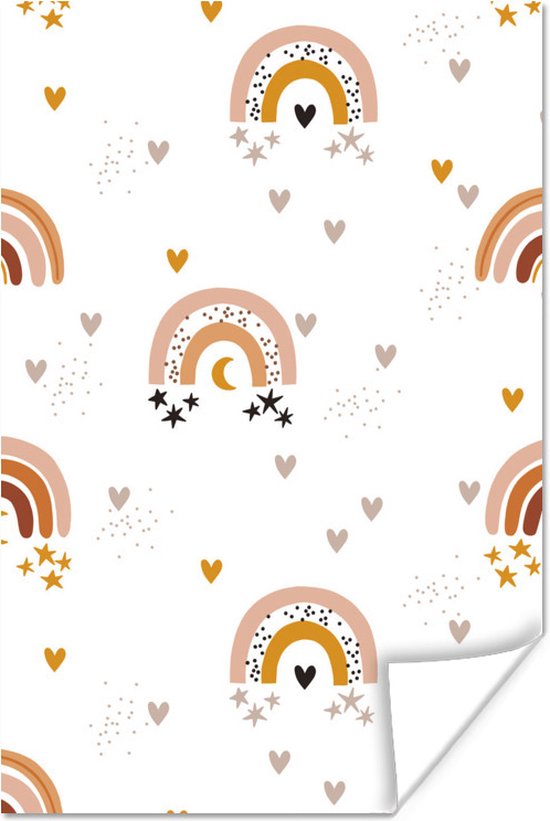 Motif enfant avec des arcs-en-ciel roses et orange avec des coeurs 120x180 cm XXL / Groot format!