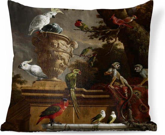 Sierkussens - Kussen - De menagerie - Schilderij van Melchior d'Hondecoeter - 40x40 cm - Kussen van katoen