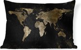 Sierkussens - Kussen - Goudkleurige wereldkaart op een zwarte achtergrond met een beetje goud - 60x40 cm - Kussen van katoen