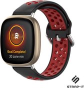 Siliconen Smartwatch bandje - Geschikt voor  Fitbit Sense sport band - zwart/rood - Maat: S - Strap-it Horlogeband / Polsband / Armband