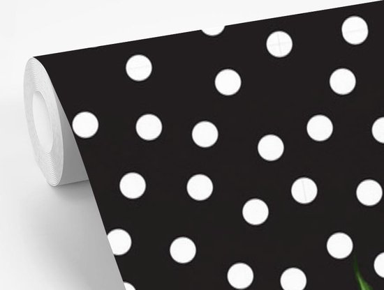 Illustration d'une plant aux feuilles luxuriantes sur fond noir à pois blancs 145x220 cm