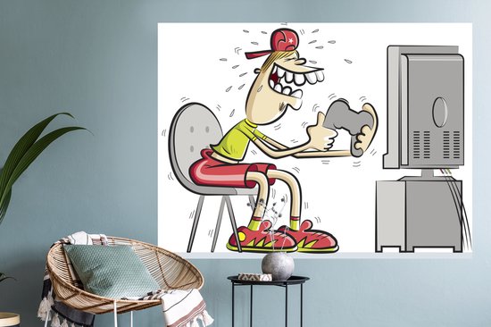 Sticker Muursticker Illustration de Jeux - illustration de joueur nerveux - 120x90 cm - film adhésif autocollant - sticker mural repositionnable