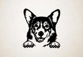 Wanddecoratie - Hond - Corgi 2 - XS - 27x25cm - Zwart - muurdecoratie - Line Art