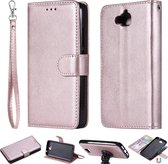 Voor Huawei Y6 Pro / Enjoy 5 Effen kleur Horizontale Flip Beschermhoes met houder & kaartsleuven & portemonnee & fotolijst & lanyard (rose goud)