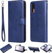 Voor Huawei P20 effen kleur horizontale flip beschermhoes met houder & kaartsleuven & portemonnee & fotolijst & lanyard (blauw)