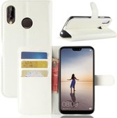Voor Huawei P20 Lite PU + TPU Litchi Texture Horizontaal Flip Leren Case met Portemonnee & Houder & Kaartsleuven (Wit)