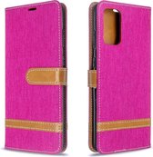Voor Galaxy S20 Ultra Color Matching Denim Texture Horizontale Flip PU lederen tas met houder & kaartsleuven & portemonnee & Lanyard (rose rood)