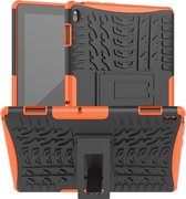 Voor Lenovo Tab E10 Tire Texture Shockproof TPU + PC beschermhoes met houder (oranje)