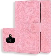 Kuitpatroon Dubbel opvouwbaar ontwerp ReliÃ«f lederen tas met portemonnee en houder en kaartsleuven voor Galaxy A6 (2018) (roze)