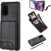 Voor Galaxy S20 + Verticaal Flip Schokbestendig Leren Beschermhoes met Kort Touw, Kaartsleuven & Beugel & Fotohouder & Portemonnee Functie (Zwart)