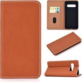 Voor Galaxy S10 plus effen kleur mat magnetische horizontale flip lederen tas met kaartsleuven en houder (bruin)