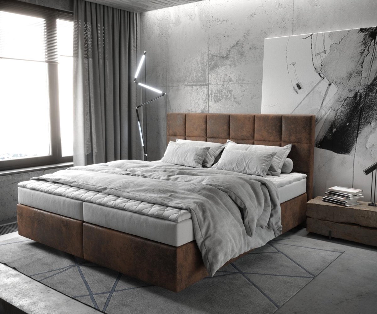 Boxspringbed Dream-Fine microvezel bruin 180x200 met matras en topper