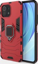 Xiaomi Mi 11 Lite Hoesje - Mobigear - Armor Ring Serie - Hard Kunststof Backcover - Rood - Hoesje Geschikt Voor Xiaomi Mi 11 Lite