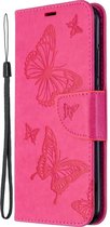 Huawei P40 Lite E Hoesje - Mobigear - Butterfly Serie - Kunstlederen Bookcase - Magenta - Hoesje Geschikt Voor Huawei P40 Lite E