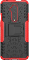 OnePlus 7T Pro Hoesje - Mobigear - Tire Serie - Hard Kunststof Backcover - Zwart / Rood - Hoesje Geschikt Voor OnePlus 7T Pro