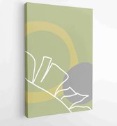 Palm leaves wall art vector set. Earth tone boho foliage line art drawing with abstract shape. 1 - Moderne schilderijen – Vertical – 1870962298 - 80*60 Vertical