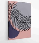 Palm leaves wall art vector set. Earth tone boho foliage line art drawing with abstract shape. 2 - Moderne schilderijen – Vertical – 1870962292 - 80*60 Vertical