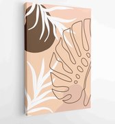 Earth tone natural colors foliage line art boho plants drawing with abstract shape 3 - Moderne schilderijen – Vertical – 1910090920 - 40-30 Vertical