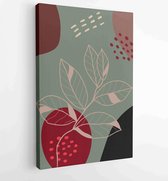 Earth tone background foliage line art drawing with abstract shape and watercolor 4 - Moderne schilderijen – Vertical – 1914436876 - 80*60 Vertical