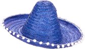 HOANG LONG - Blauw sombrero hoed met pompons voor volwassenen - Hoeden > Strohoeden
