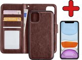 Hoesje Geschikt voor iPhone 11 Hoesje Book Case Uitneembare 2-in-1 Hoes Met Screenprotector - Hoes Geschikt voor iPhone 11 Hoes Wallet Case Pashouder Hoesje - Bruin