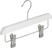 De Kledinghanger Gigant - 5 x Rok / broekhanger (kind) lotushout wit gelakt met anti-slip knijpers, 28 cm
