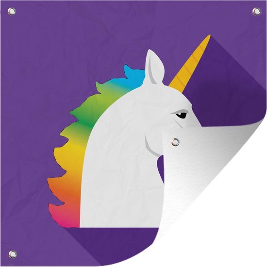 Illustration pour enfants Licorne sur fond violet affiche de jardin toile en vrac 50x50 cm - petit - Toile de jardin / Toile d'extérieur / Peintures pour l'extérieur (décoration de jardin)