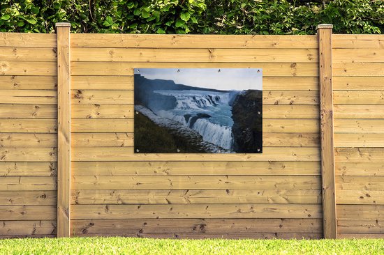 Affiche de jardin Islande - La cascade de Gullfoss en Islande 120x80 cm - Toile de jardin/Toile d'extérieur/ Peintures pour l'extérieur (décoration de jardin)