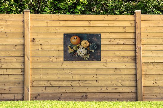 Potirons sur fond rouillé affiche de jardin toile en vrac 80x60 cm - Toile de jardin / Toile d'extérieur / Peintures d'extérieur (décoration de jardin)