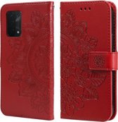 Voor OPPO A74 4G/F19 4G 7-bloemblaadje Bloemen Embossing Patroon Horizontale Flip PU Lederen Case met Houder & Kaartsleuven & Portemonnee & Fotolijst (Rood)