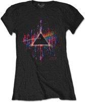 Pink Floyd Dames Tshirt -XL- Dark Side Of The Moon Pink Splatter Zwart